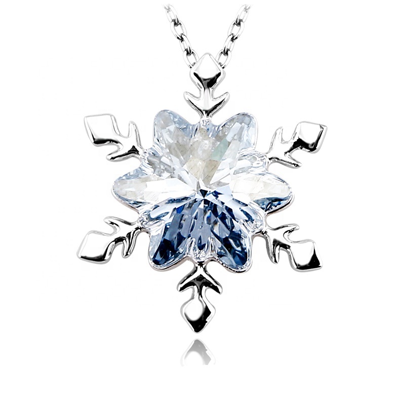 AG New fashion zinc alloy blue crystal jewelry hot sale snowflake pendant necklace AGN16198