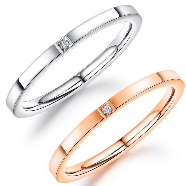 Minimalist Zircon crystal K Gold Plated Stainless Steel Rings Trendy Fashion Gift Jewelry wholesale AG JEWELRY