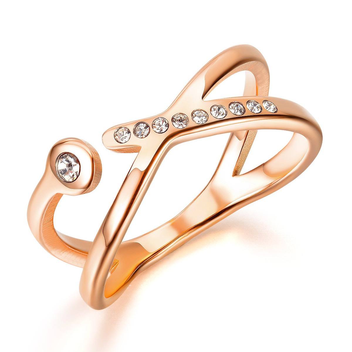 Stylish personality Zircon crystal Rose Gold Plated Stainless Steel Rings woman Fashion Gift Jewelry Manufacturer AG JEWELRY