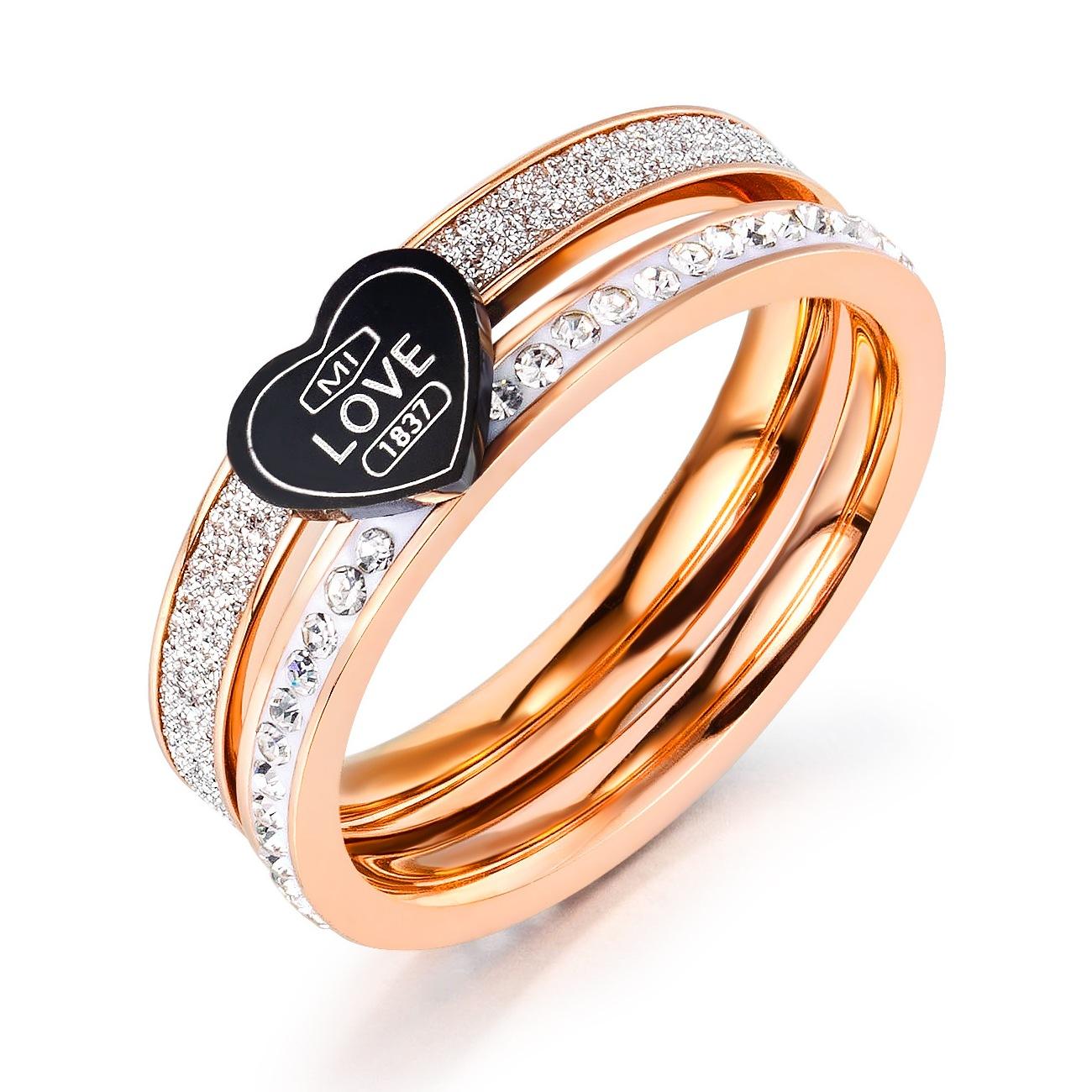 New arrival frosted Crystal Heart love Rose Gold Plated Stainless Steel Rings womanFashion Gift Jewelry Manufacturer AG JEWELRY