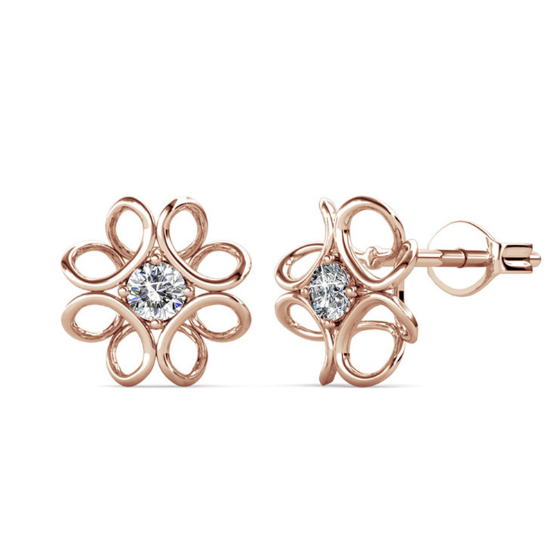 Small MOQ Jewelry Gold Plated Fashion Huggies Earring For Women Vintage Fashion Flower Crystal Earrings