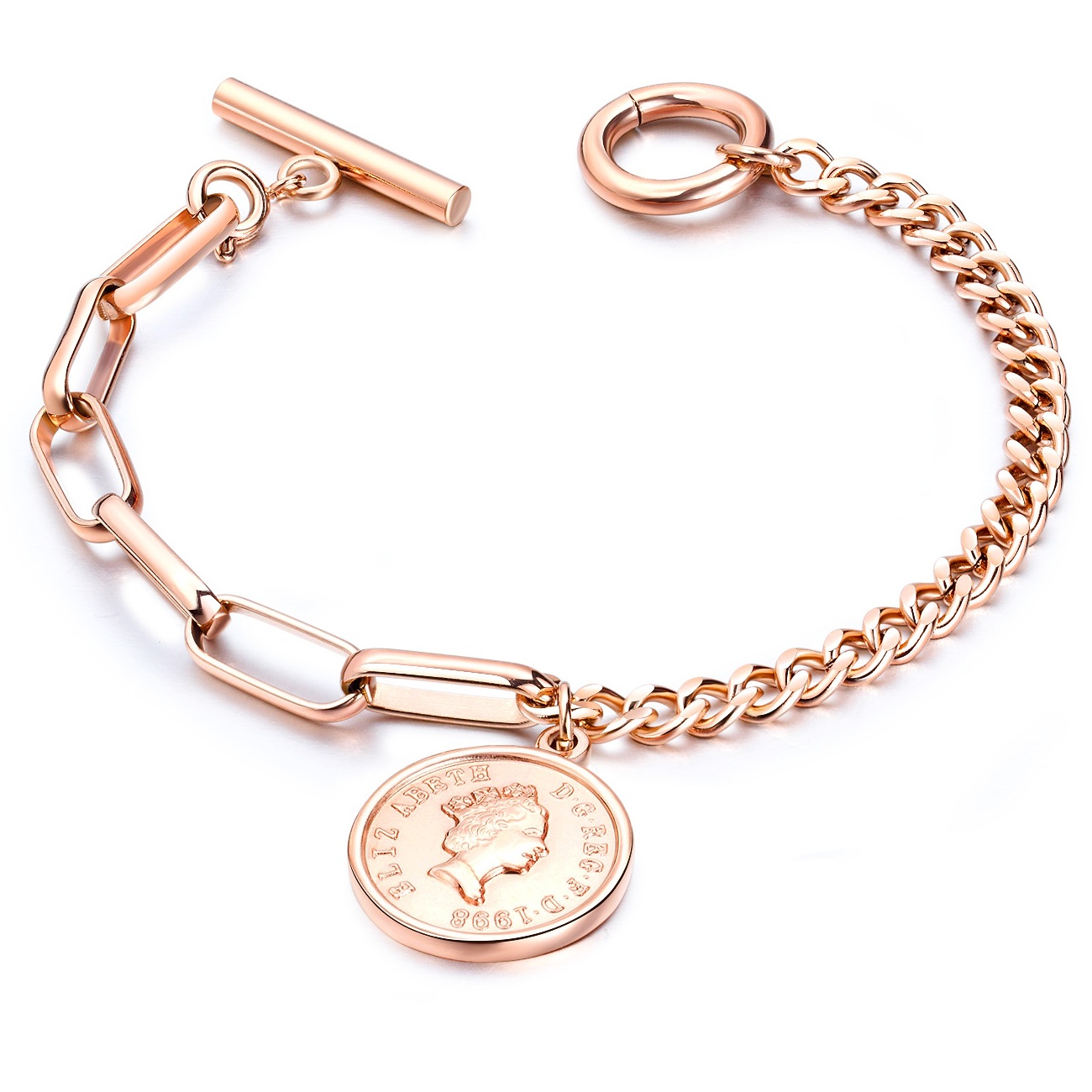 Factory Price Fashion Gold Coin pendant Gold Plated Stainless Titanium steel Bracelet Women Gift Party Jewelry Manufacturer