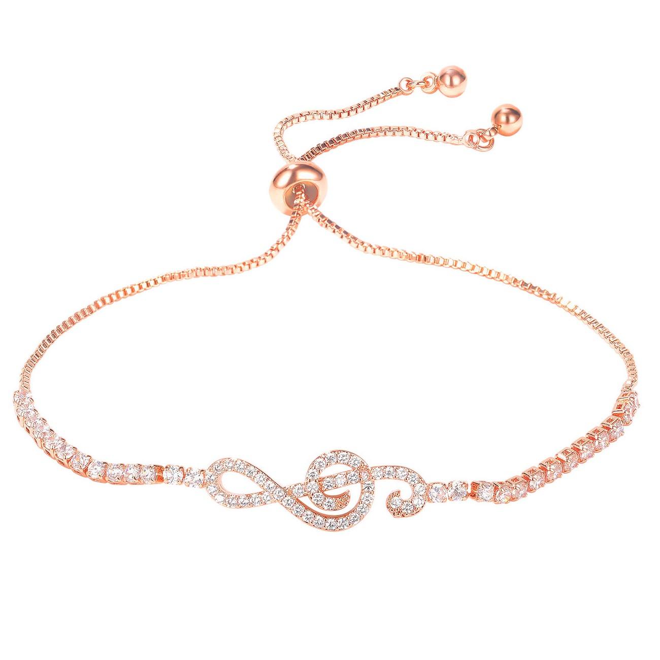 Factory Price Zircon Musical Note Gold Plated Stainless Titanium steel chain Bracelet Fashion Party Gift Jewelry Manufacture