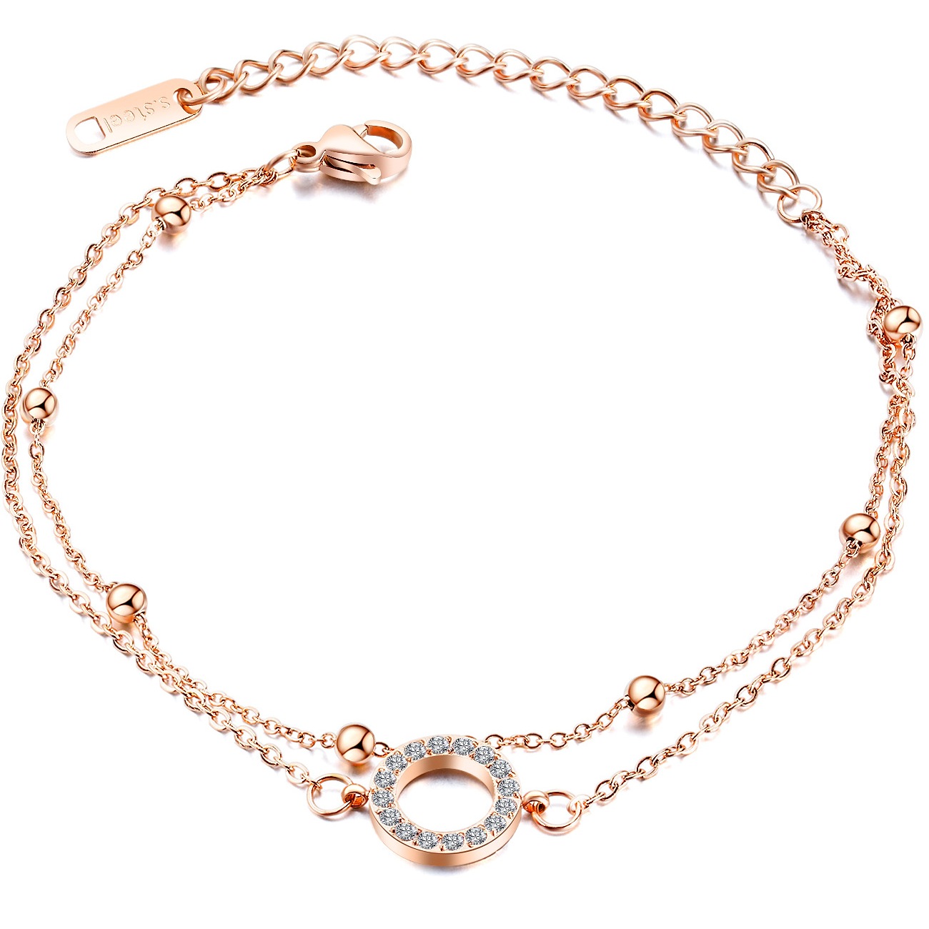Factory Price Zircon crystal pendant layered chainGold Plated Stainless Titanium steel Bracelet Fashion Women Jewelry Manufacturer