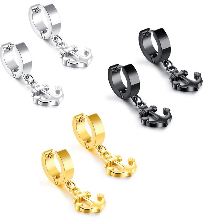 Factory Price Sailing Anchor Gold Plated Stainless Titanium Steel Pendant Hoop Earrings Beauty Fashion Gift ornament Manufacture