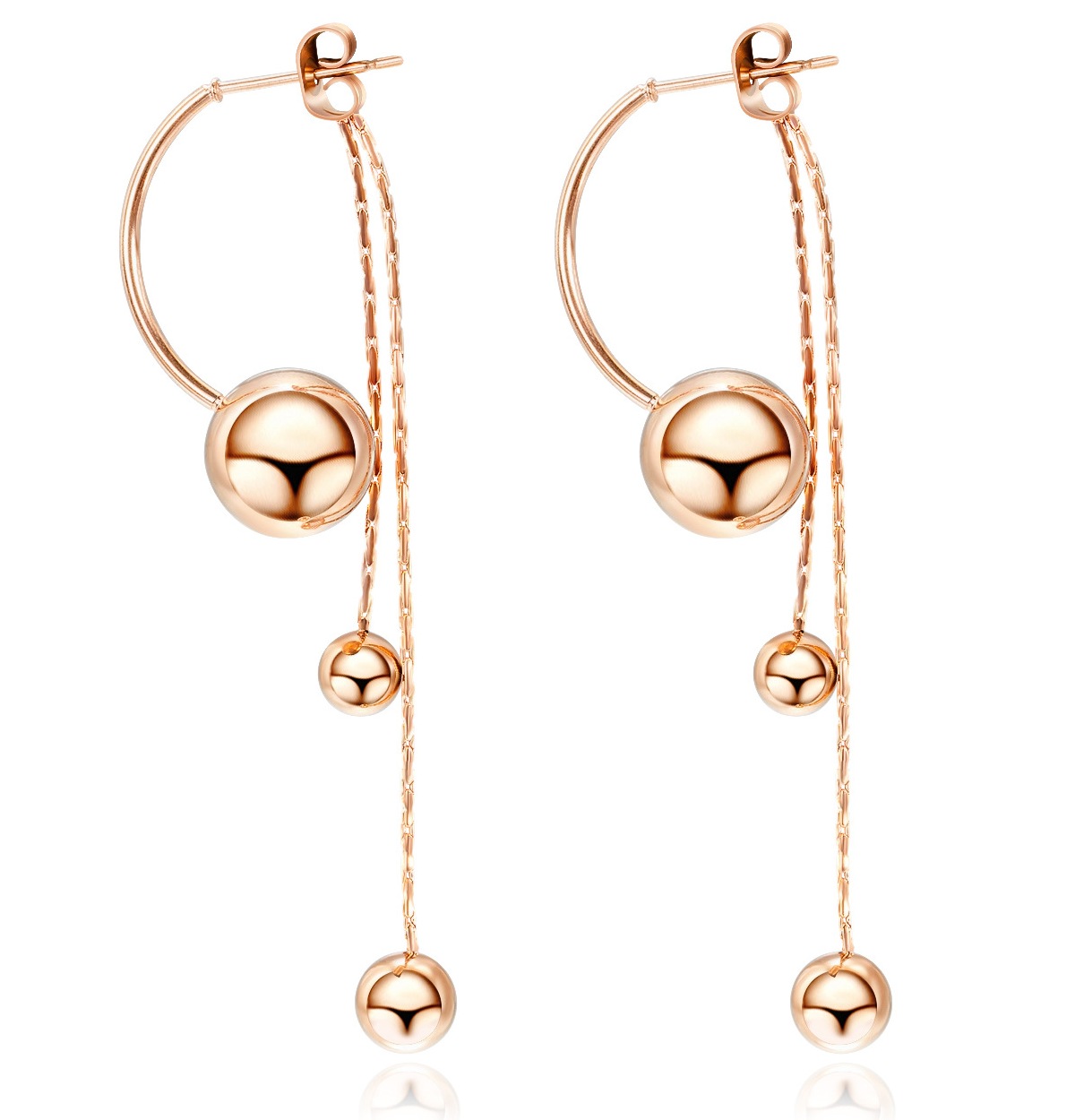 Factory Price Romantic Globe tassel Gold Plated Stainless Titanium Steel stud Earrings Beauty Fashion Gift ornament Manufacture