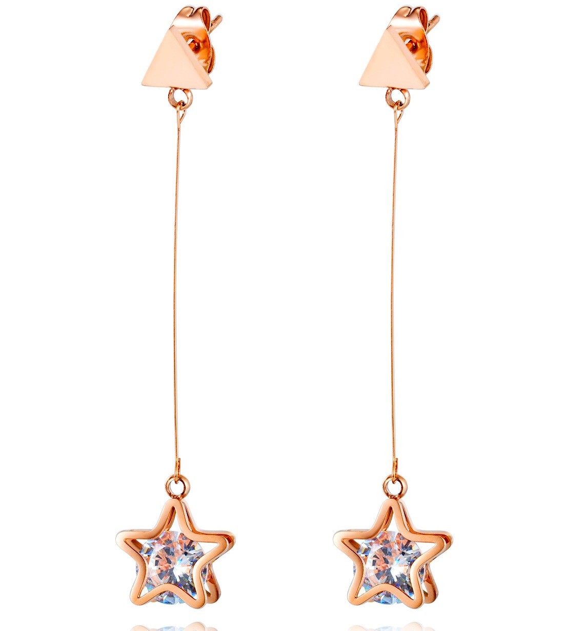 Factory Price Star Zircon tassel Gold Plated Stainless Titanium Steel stud Earrings Beauty Fashion Gift ornament Manufacture