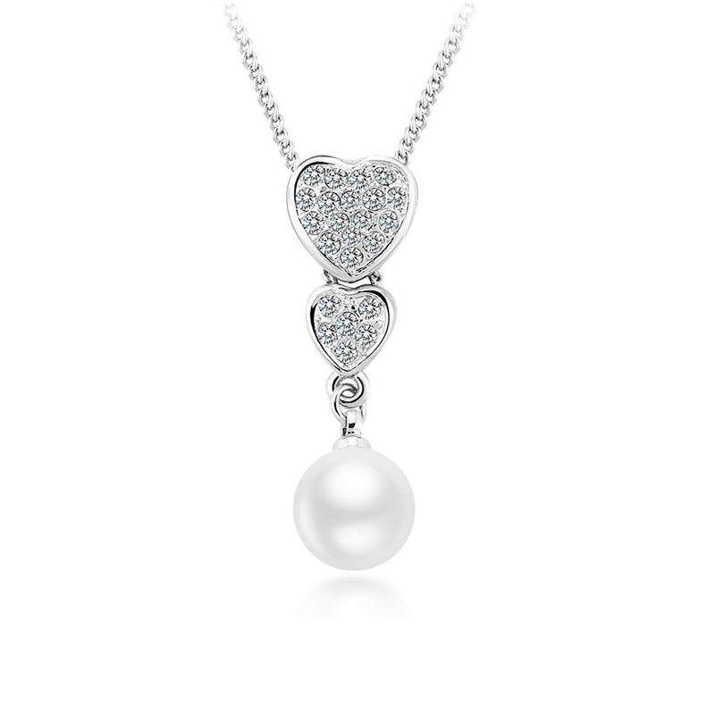 Small MOQ Beautiful Crystal Heart Fresh Pearl Gold Plated Pendant Necklace New arrival Fashion Women Gift Jewelry manufacture
