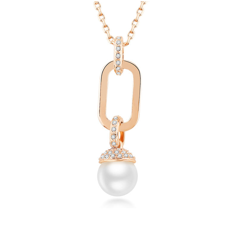 Small MOQ Beautiful Crystal Lover Buckle Fresh Pearl Gold Plated Pendant Necklace Fashion Women Gift Jewelry manufacture