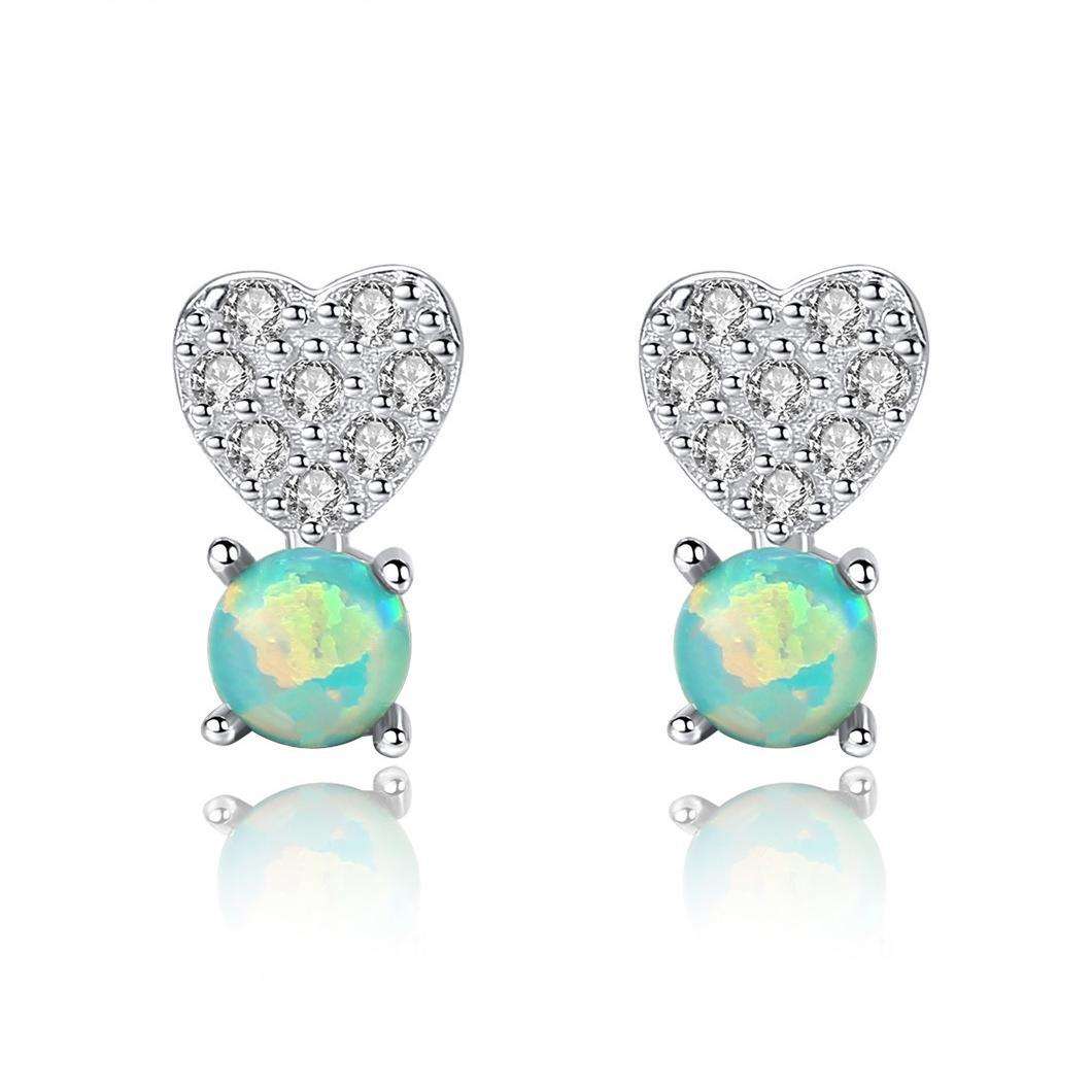 Factory Price Beautiful Heart Zircon Opal stone 925 Sterling Silver stud Earrings Fashion Gift Jewelry for woman Girls Y20922