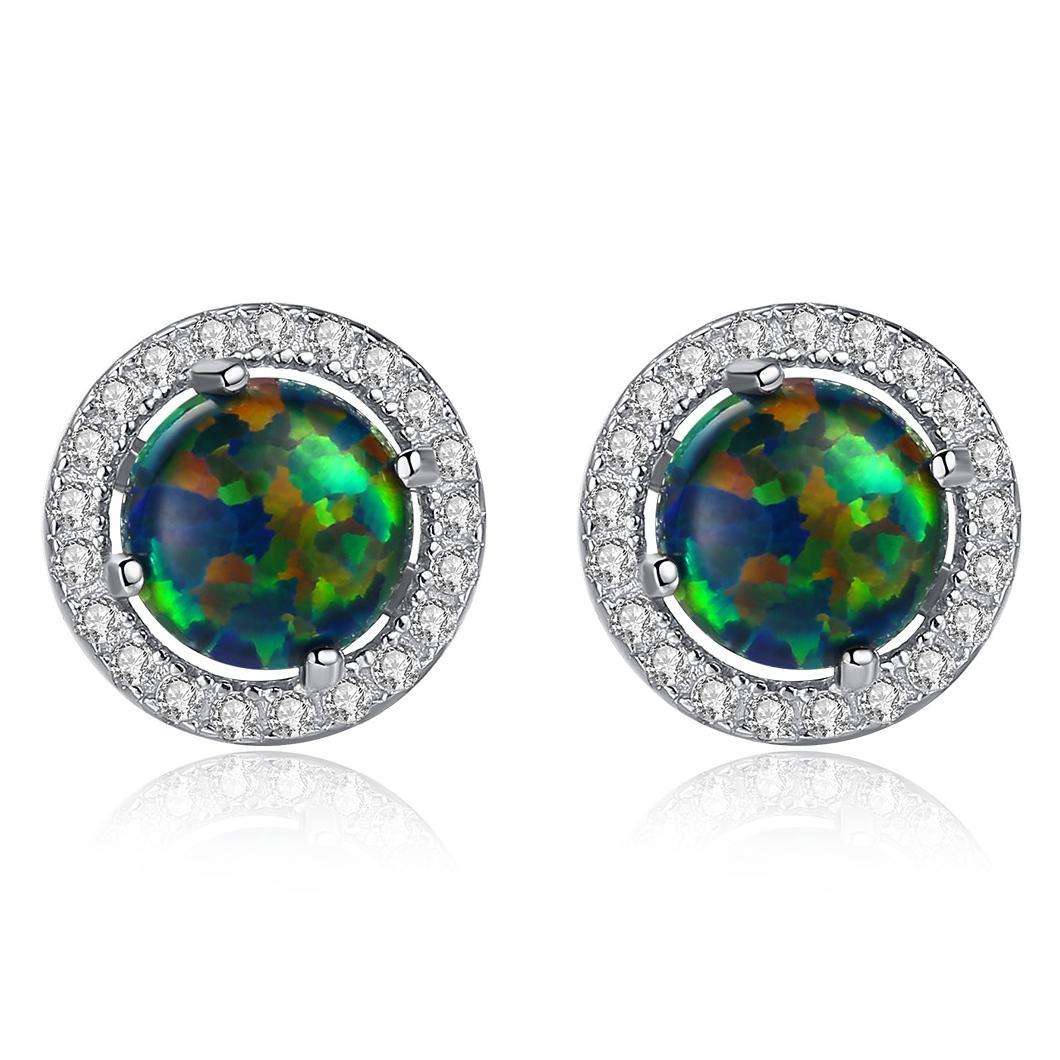 Factory Price Beautiful Round Opal stone Zircon 925 Sterling Silver stud Earrings Fashion Gift Jewelry for woman Y21097