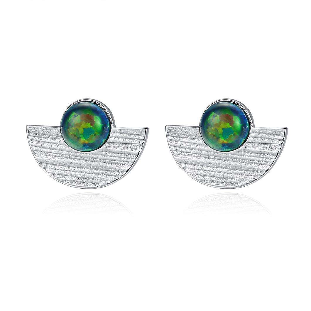 Small MOQ Geometric Round Opal stone 925 Sterling Silver stud Earrings Beautiful Fashion Gift Jewelry for woman Girls Y21156