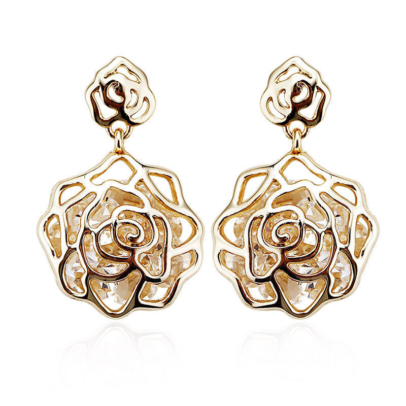 Small MOQ Bridal Romantic Rose Austrian crystal Drop Earrings Fashion Beautiful Gift Jewelry for Women Dating Party Jewelry 20799