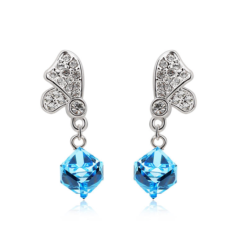 Small MOQ Butterfly Kiss Trendy Austrian crystal Drop Earrings Fashion Beautiful Gift Jewelry for Women Dating Party Jewelry 20742
