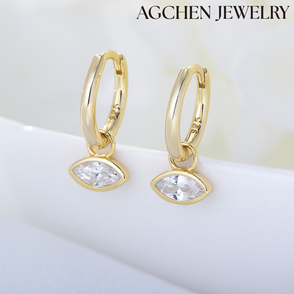 AGCHEN s925 sterling silver earrings women high quality earrings simple geometric horse eye zircon earrings high-grade sense wholesale AGKE3897F