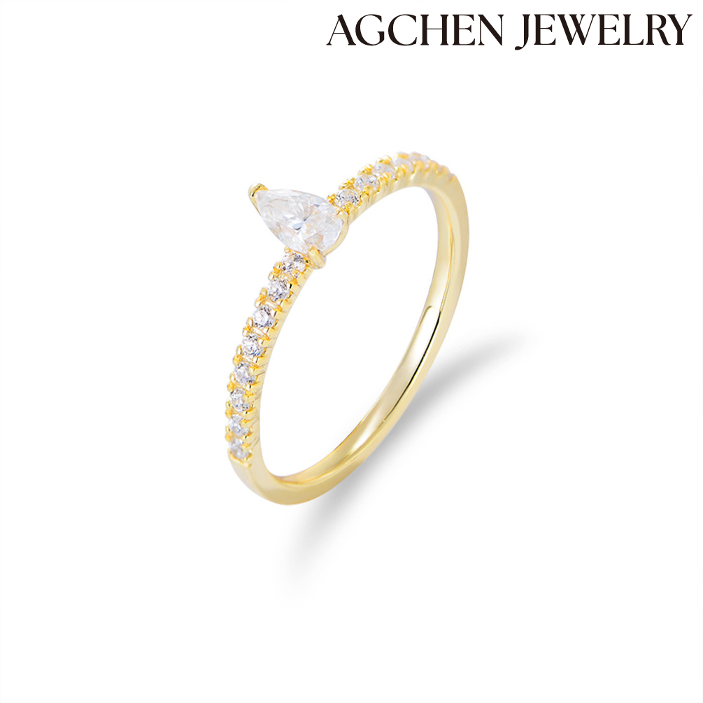 AGCHEN S925 Sterling Silver Minimalist Water Drop Cubic Zirconia Ring Europe and the United States Ins hot sale AGKR1465