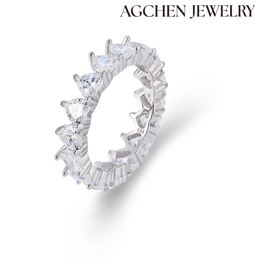 AGCHEN S925 Sterling Silver Teardrop-shaped Cubic Zirconia Ring female Europe and America ins design sense new accessories AGKR1253