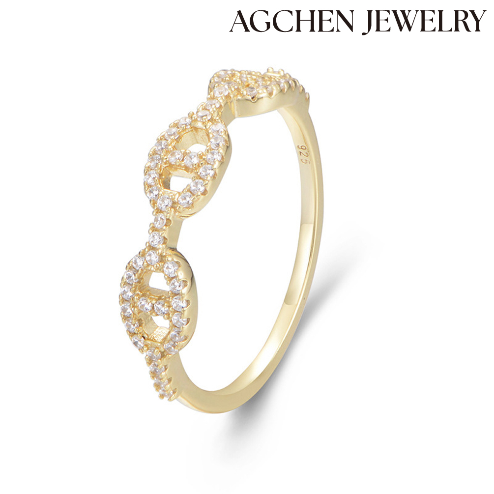 AGCHEN Pig nose ring female hollow S925 sterling silver diamond ring Ins Japan and South Korea fashion high-grade sense hand jewelry AGKR1260