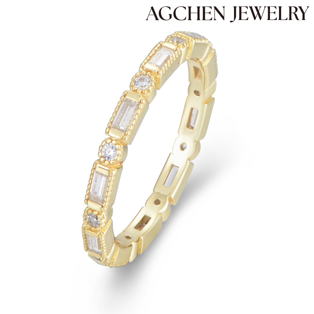 AGCHEN Europe and America new s925 sterling silver ring ins geometric zircon trend all-match ring female index finger hand decoration AGKR1276
