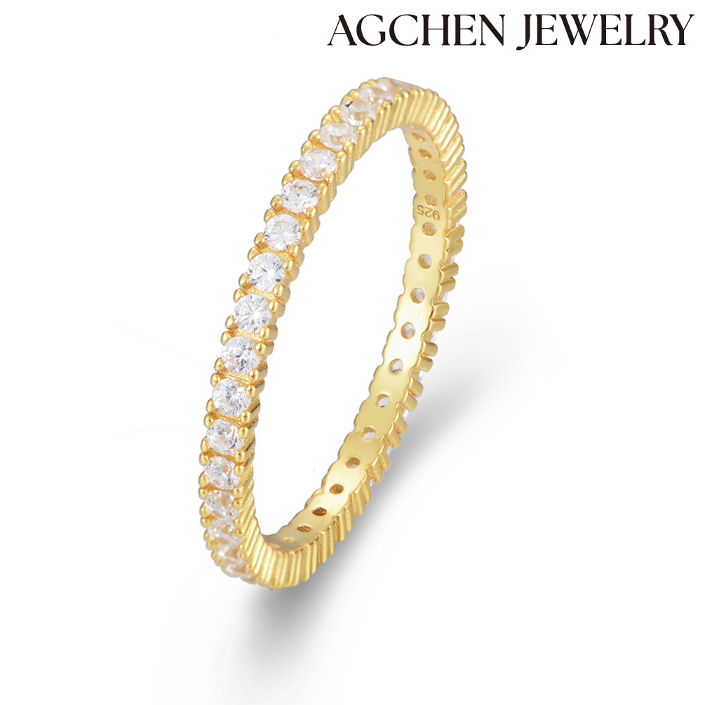 AGCHEN Micro-inset zircon diamond ring sterling silver fashion simple Europe and the United States ins ring for life AGKR1262