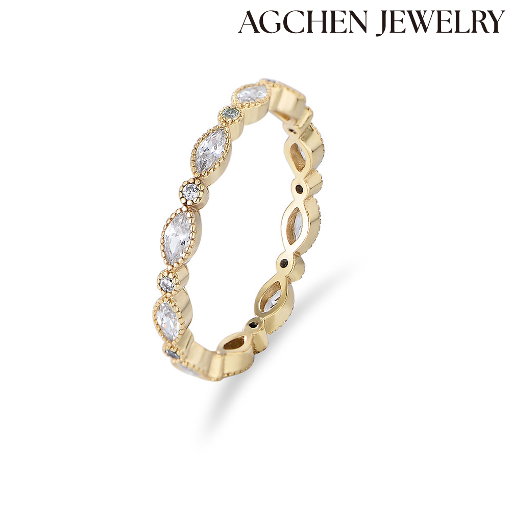 AGCHEN S925 Sterling Silver Eye-Shaped White Cubic Zirconia Ring Europe and the United States Ins hot sale AGKR1278