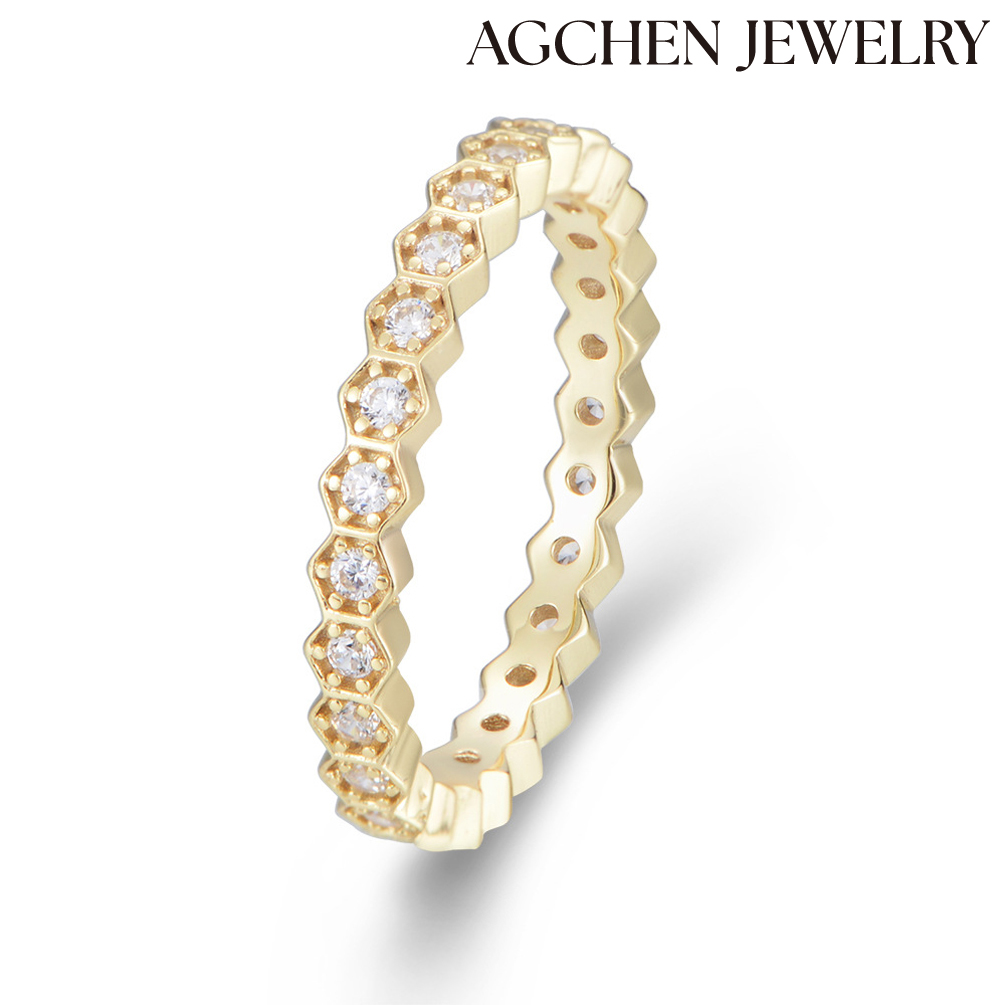 AGCHEN Fashionable Geometric CZ S925 Sterling Silver Ring high-grade niche Europe and the United States jewelry rings women AGKR1280