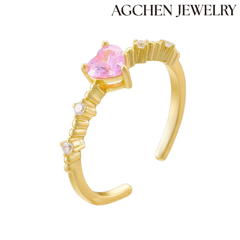 AGCEHN  European and American hot-selling  Sweet Simple Style Heart Shape Sterling Silver Plating Inlay Zircon  Plated Rings AGKR2157