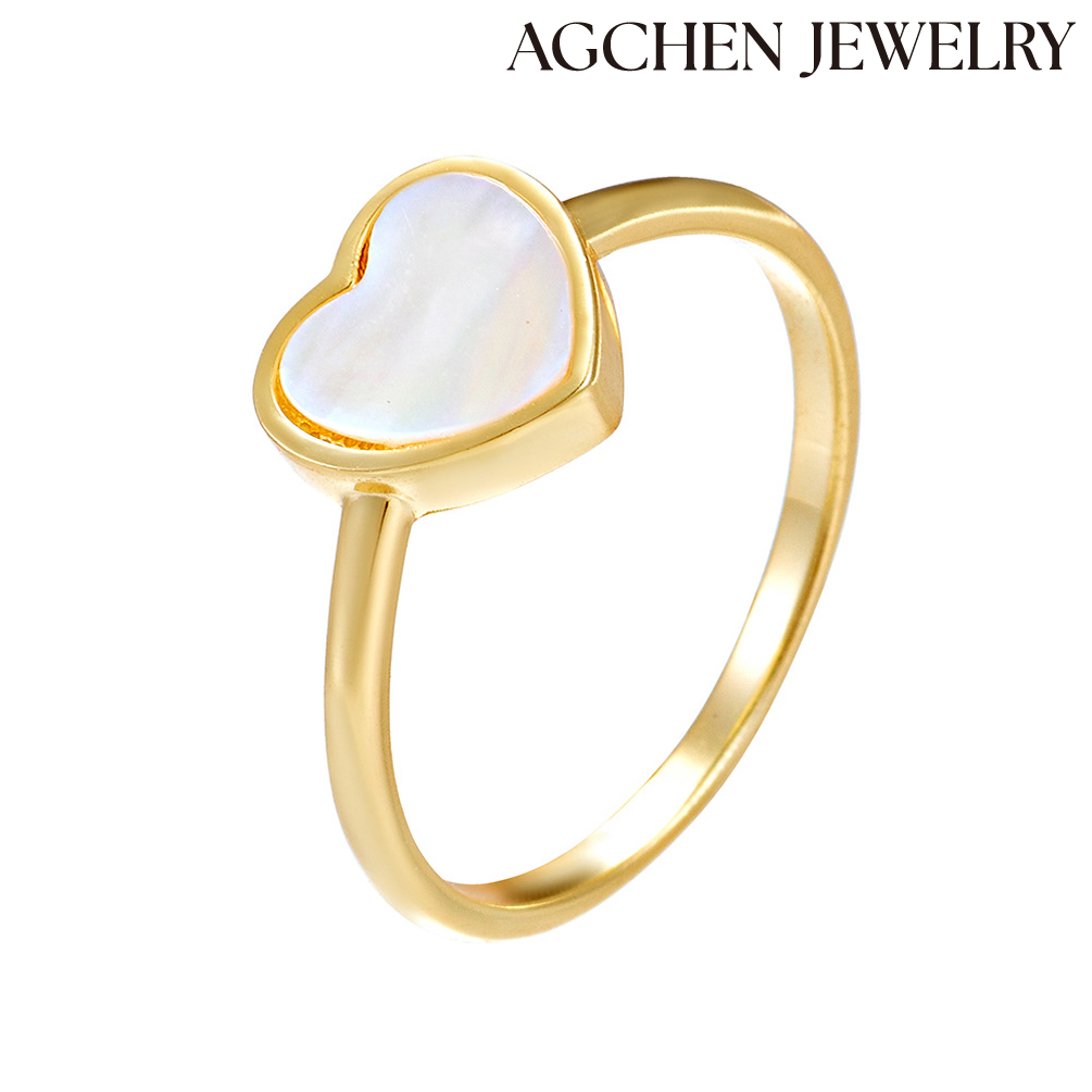 AGCHEN S925 Sterling Silver Minimalist White Heart Ring Female Japanese and Korean temperament fresh look rings AGKSR179