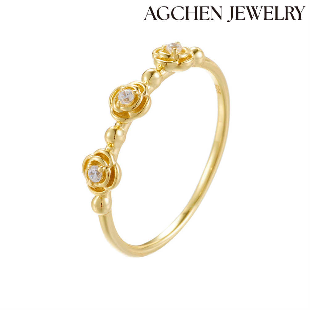 AGCHEN Diamond rose sterling silver ring niche Ins wind super fairy sweet chic flower fine ring index finger ring jewlery AGKSR169