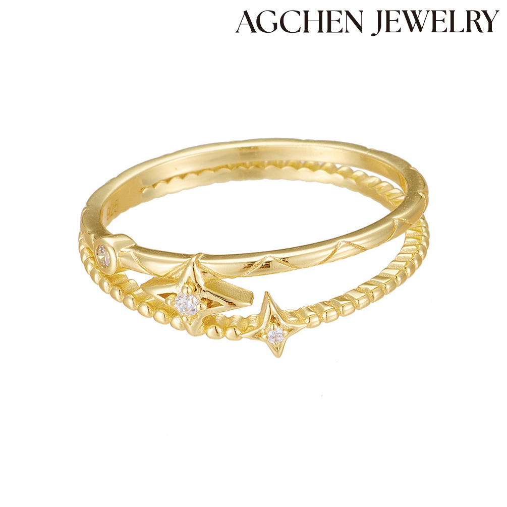AGCHEN European and American hot-selling S925 Sterling Silver Star-Shaped Cubic Zirconia Ring  for girls 2023 Gift AGKR1683