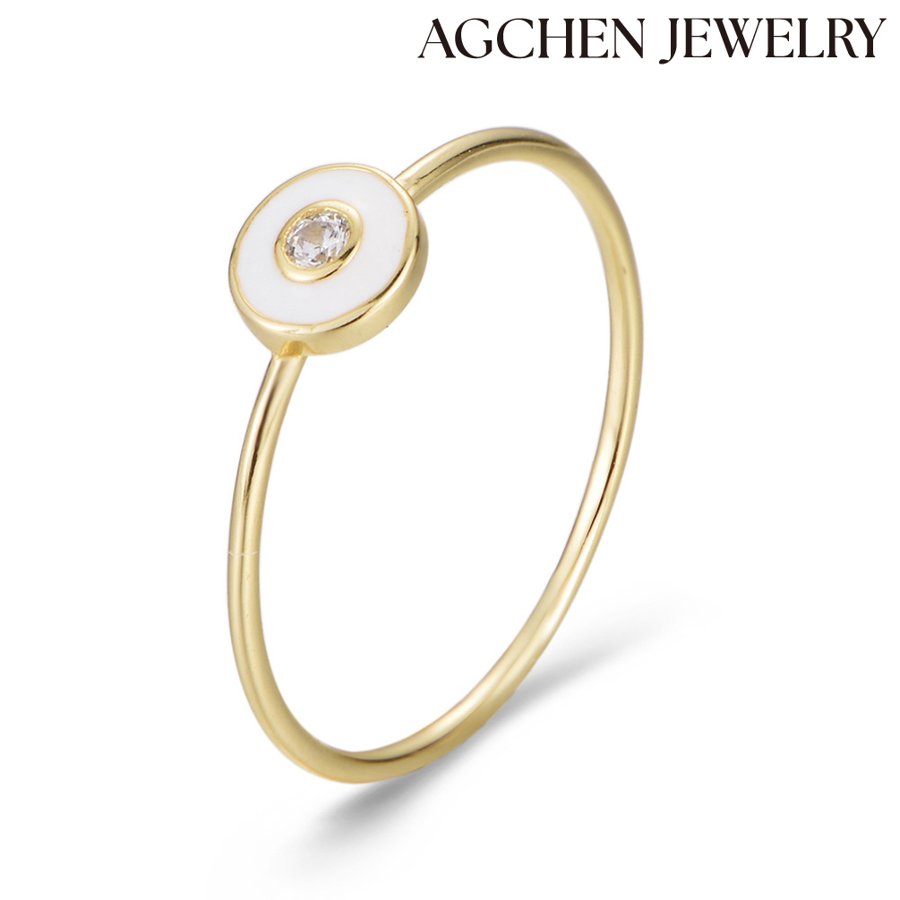 AGCHEN S925 Sterling Silver Round Resin Droplet Ring with CZ temperament women ring  manufacturers direct sale AGKSR107