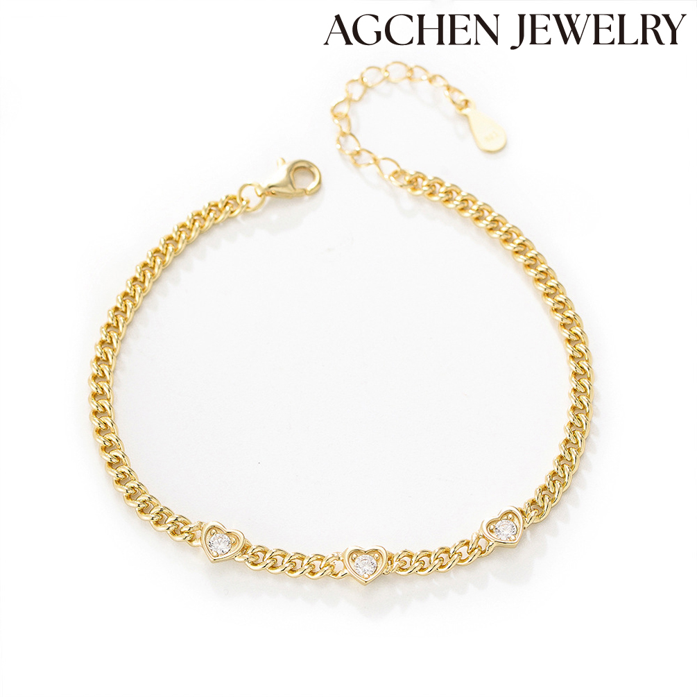 AGCHEN Personalized 925 Sterling Silver Cubic Zirconia K Gold Charm Bangle Bracelet Jewelry for woman and girls AGKB0570