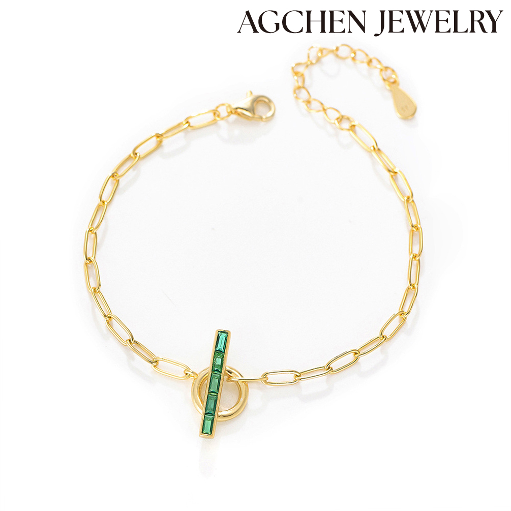 AGCHEN Luxury 925 Sterling Silver Cubic Zirconia 14K Gold Charm Bracelet Jewelry for woman and girls wholesale AGKB0573
