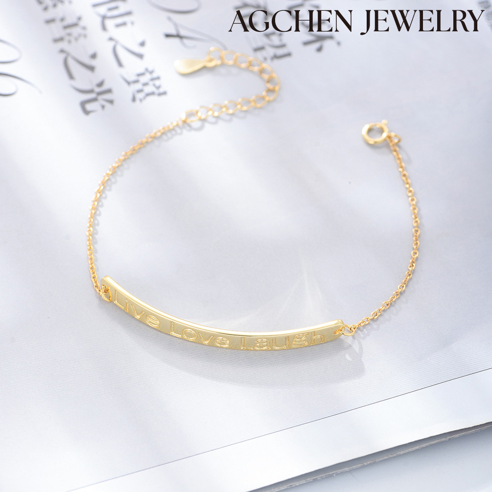 AGCHEN Heart shape 925 Sterling Silver Cubic Zirconia 14K Gold Charm Bracelet Jewelry for woman and girls AGKB0390