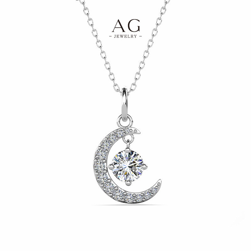 AG Copper Moon Pendant Zirconia Drop Necklace AGMP101