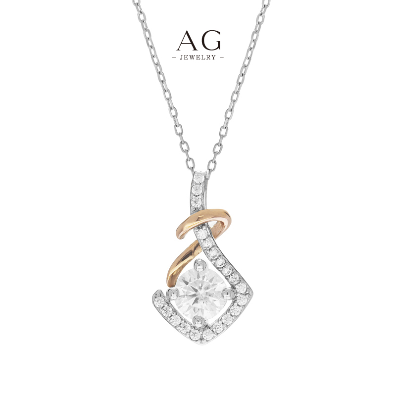 AG Dual Plated Hook Pendant Zirconia Focus Necklace OEM Manufacturer Bulk Order AGMP138