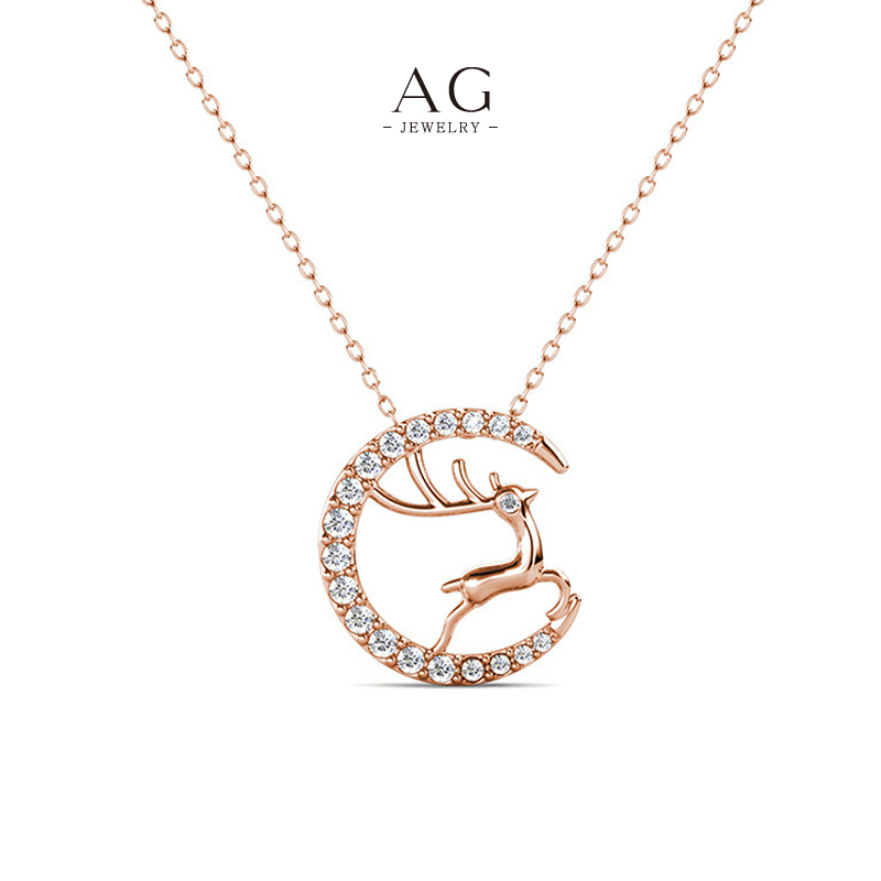 AG Christmas Reindeer Zirconia Necklace Holiday Gift Collection AGDPS0785