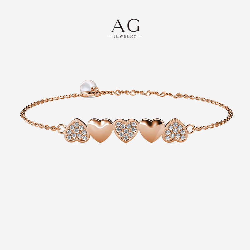 AG Zirconia And Polished Heart Alternating Bracelet Romantic Gift Design AGDB0172