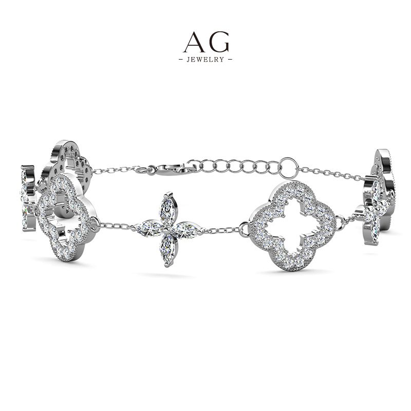 AG Four Leaf Clover Bracelet Lucky Charm Jewelry Small MOQ AGDB0254