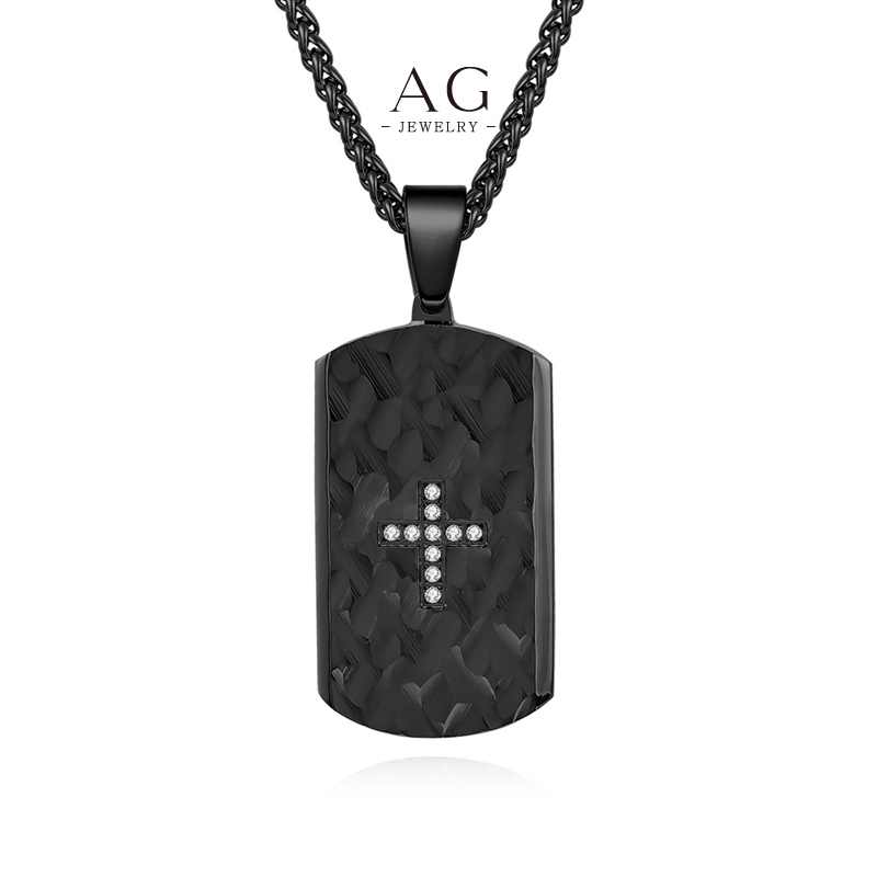 AG Men’s Stainless Steel Square Plaque Cross Zirconia Pendant Necklace Custom Manufacturer Small MOQ AGDZ148