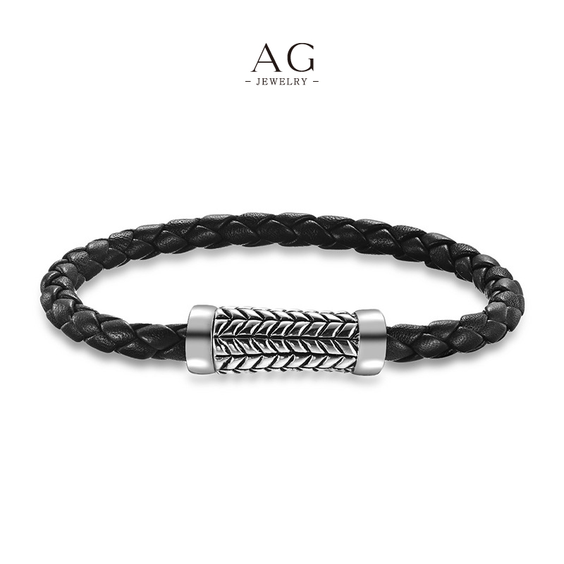 AG Men‘s Stainless Steel PU Rope Bracelet Low Price Bulk Order Manufacturer AGSL013
