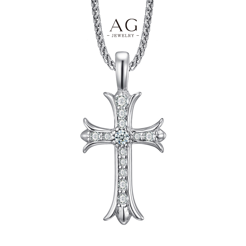AG Men's Stainless Steel Cross Zirconia Necklace Factory Price Small MOQ B2B Supplier AG JEWELRY ASDZ027