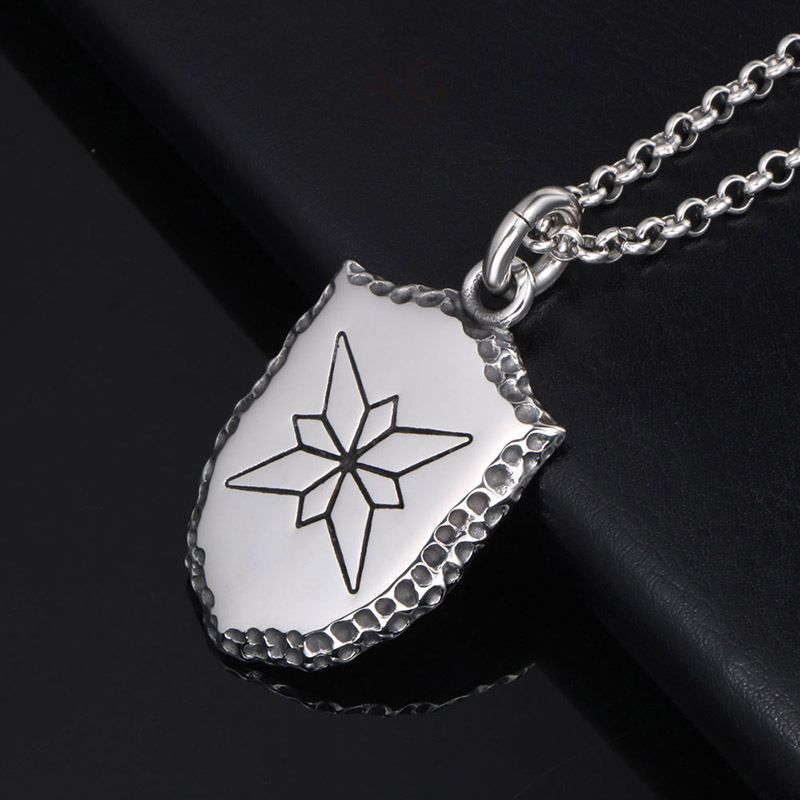 AG Men‘s Stainless Steel Shield Pendant Necklace Factory Price Small MOQ Jewelry Manufacturer AGSP664