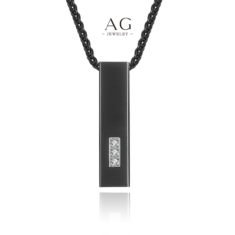 AG Men’s Stainless Steel Zirconia Bar Necklace Modern Luxury Jewelry BSCI Certified AGDZ006