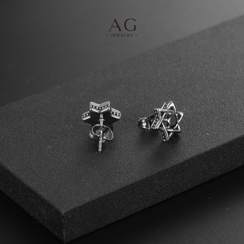 AG Men‘s Black Zirconia Stud Earrings Onyx Style Jewelry OEM Service AG JEWELRY AGCF151
