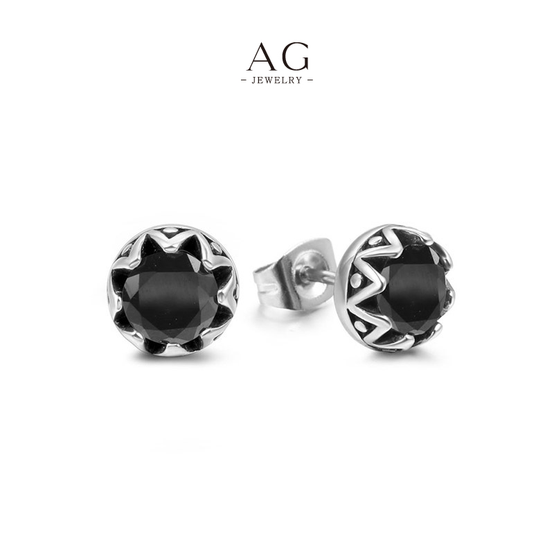 AG Men‘s Vintage Black Orange Zirconia Stud Earrings Retro Color Block Line Custom Manufacturer AGCF118
