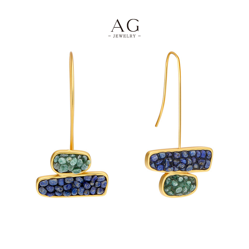 AG Crushed Gemstone Mosaic Earrings Raw Texture Jewelry Line OEM Service  AG1794