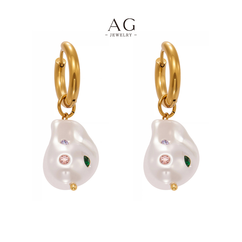 AG Baroque Pearl Drop Earrings Organic Unique Jewelry Line OEM Manufacturer AG JEWELRY AGNF810