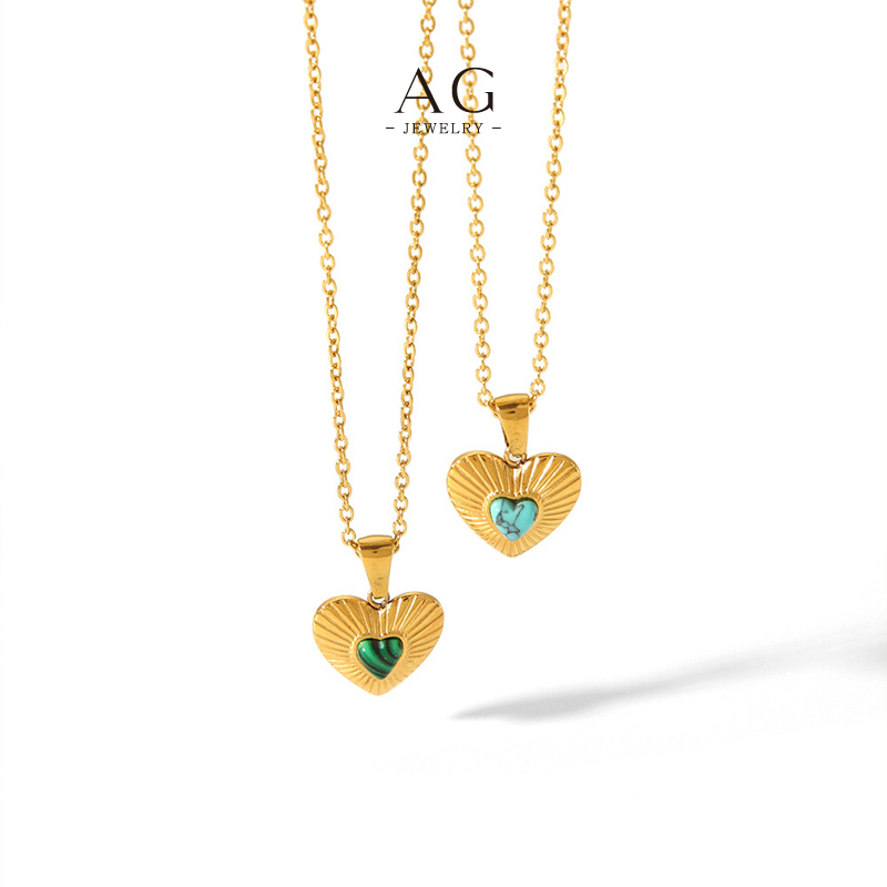 AG Malachite Turquoise Heart Pendant Necklace Protective Gemstone Jewelry Line Wholesale Supplier AGN25023
