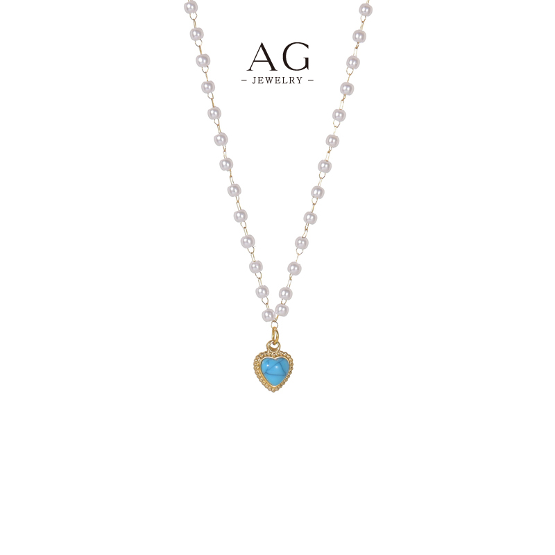 AG Natural Turquoise Pearl Pendant Necklace Earthy Luxury Jewelry Line Wholesale Supplier AGN25314